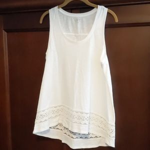 LOFT white embroidered trim tank top size S